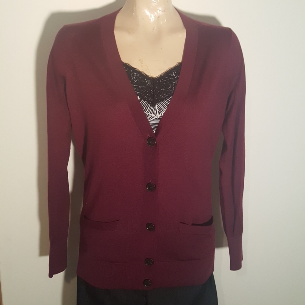 Loft cardigan-cranberry/burgundy long sleeve